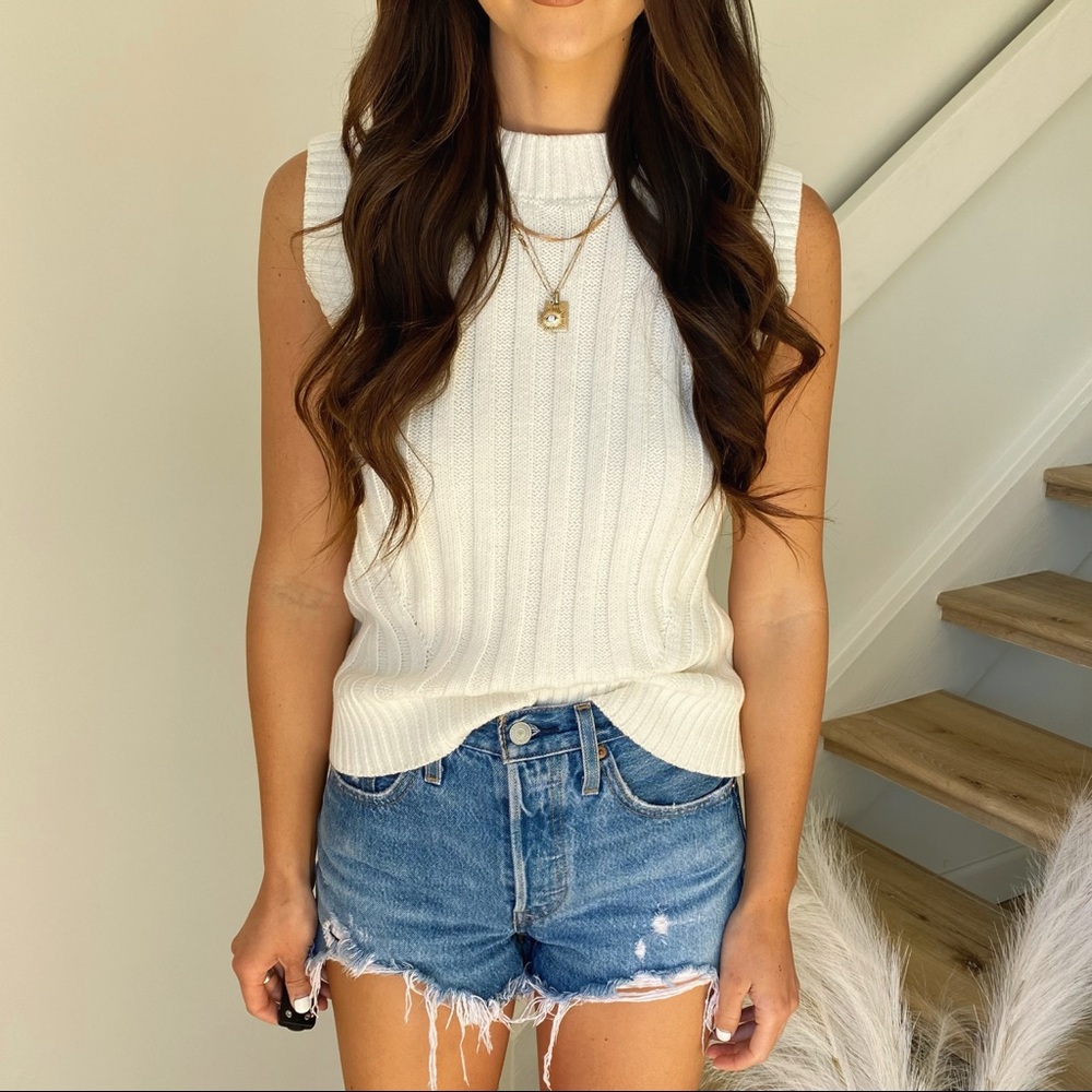 Ivory High Neck Knit Tank